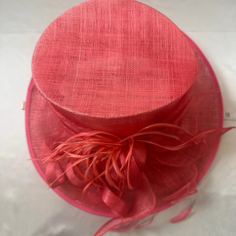 Emma B Design Balfour Hats England Coral Pink Sinamay Feather Fascinator Hat